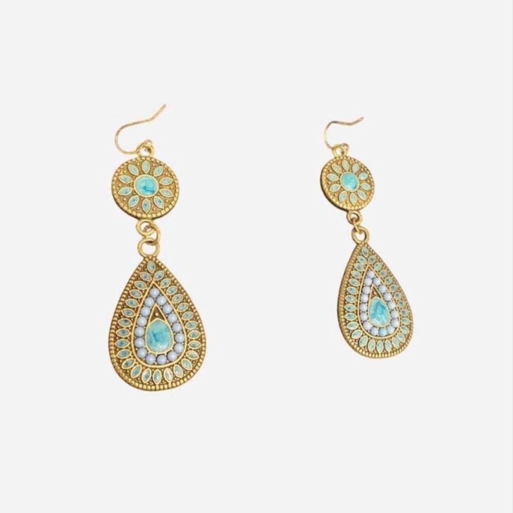 Gold‎ and blue boho earrings #festivalvibes